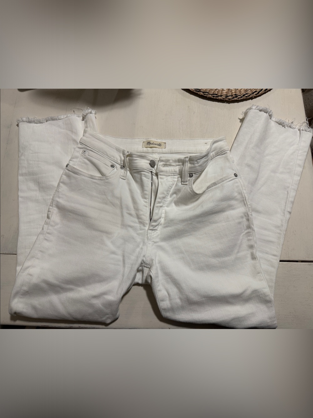 Madewell White Frayed-Hem Cropped Jeans
